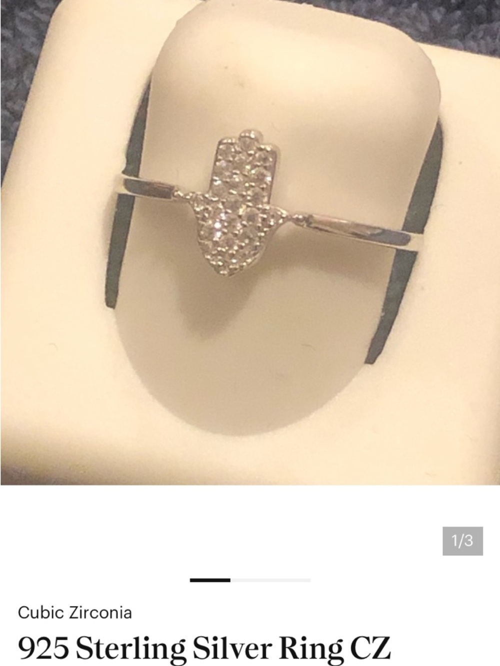 925 Sterling Silver Hamsa Hand Ring with CZ Accents - Silver size 7.25